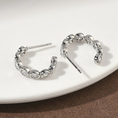 Brass Micro Pave Clear Cubic Zirconia Stud Earrings EJEW-G452-07P-1