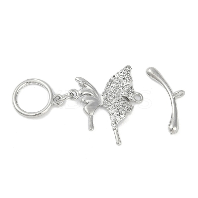 Brass Micro Pave Clear Cubic Zirconia Toggle Clasps KK-K391-23P-1