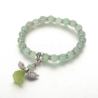 Trendy Natural Green Aventurine Beaded Acrylic Charm Bracelets X-BJEW-JB01792-04-1