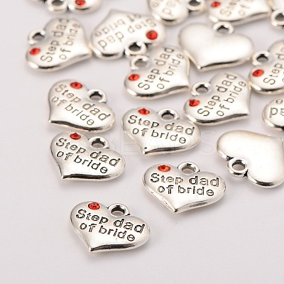 Wedding Theme Antique Silver Tone Tibetan Style Alloy Heart with Step Dad of Bride Rhinestone Charms LS-TIBEP-N005-22E-1