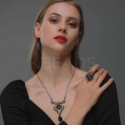 Spider Alloy Glass Dangle Earrings & Necklaces & Rings Sets WGD1EC4-04-1