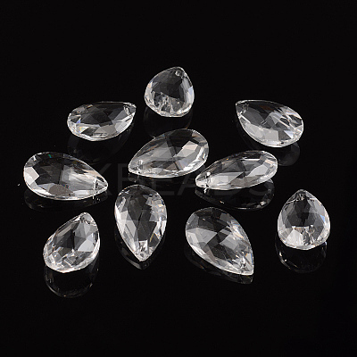 Faceted Teardrop Transparent Glass Pendants X-EGLA-R085-03-1