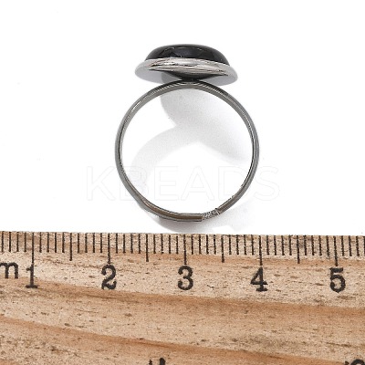 Half Round Natural Black Agate Finger Rings X-RJEW-M062-01P-05-1