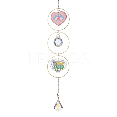 Heart Acrylic & Brass Ring Hanging Ornaments HJEW-JM02023-1