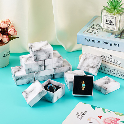 Square Marble Texture Cardboard Jewelry Ring Boxes LS-CON-TAC0009-05A-1