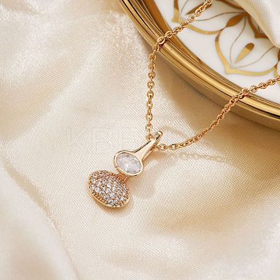 Brass Pave Clear Cubic Zirconia Gourd Shape Pendant Necklaces for Women YJ8780-1
