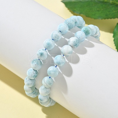 Round Natural Hemimorphite Beaded Stretch Bracelets for Men Women BJEW-B136-01B-1