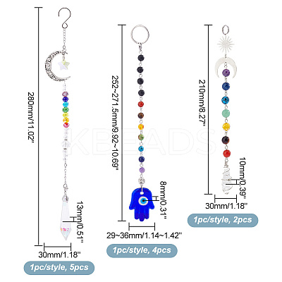3 Sets 3 Style Alloy & Lampwork Dowsing Pendulum Pendant Decorations HJEW-GA0001-38-1