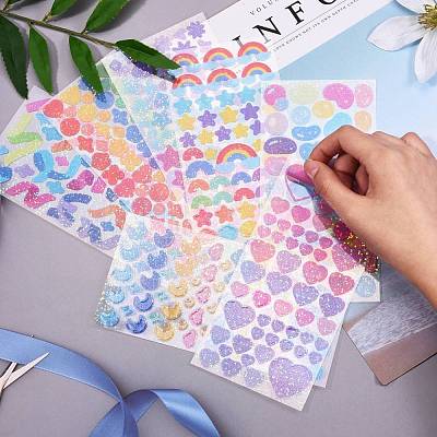 14 Sheets 7 Style Waterproof Laser Plastic Self Adhesive Stickers DIY-SZ0002-72-1