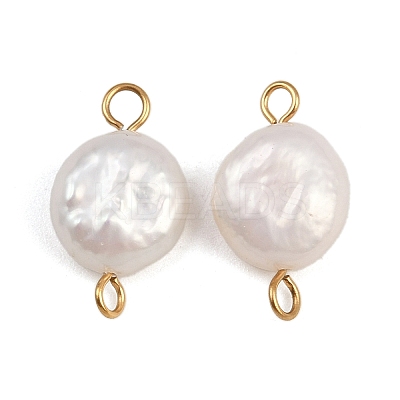 Natural Freshwater Pearl Keshi Pearl Flat Round Connector Charms STAS-D378-19G-1