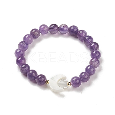 Natural Amethyst & Synthetic Hematite Stretch Bracelet BJEW-M236-01B-1