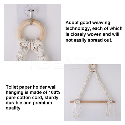 3Pcs 3 Styles Handmade Cotton with Polyester Rope Woven and Wooden Toilet Paper Holder HJEW-CF0001-10-1