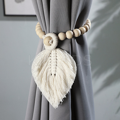 Handmade Macrame Wood Bead Curtain Tiebacks MAKN-PW0001-059-1