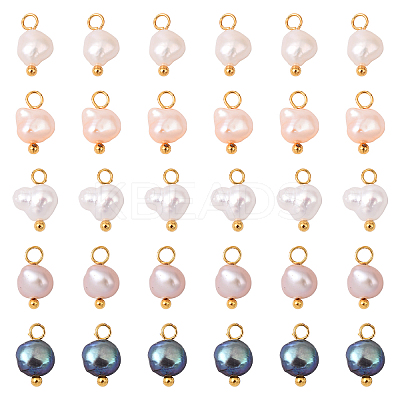 30Pcs 5 Colors Natural Cultured Freshwater Pearl Two Sides Polished Charms PALLOY-YW00092-1