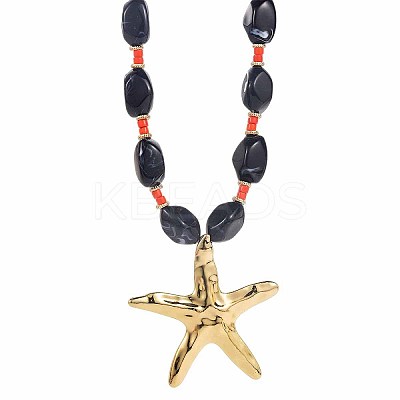 Ocean Alloy Starfish Pendant Resin Nuggets Beaded Necklaces for Women WG3D01A-01-1