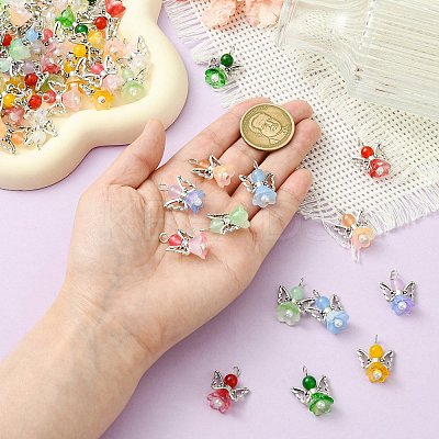 60Pcs 10 Colors Gradient Color Glass Pendants PALLOY-CJ00061-1
