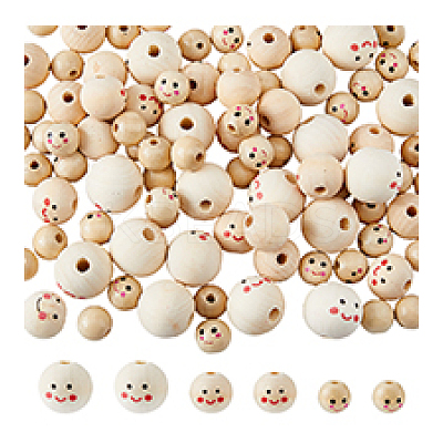 100Pcs 3 Styles Printed Wood European Beads WOOD-DC0001-12-1