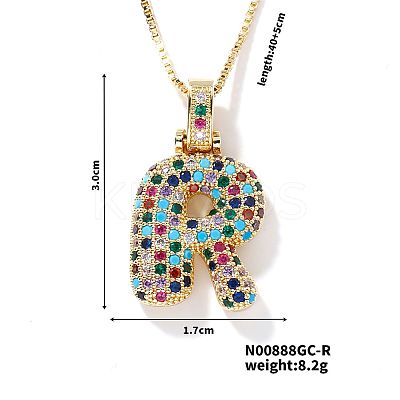 Brass Pave Colorful Cubic Zirconia Letter Pendant Box Chain Necklaces NU0575-18-1