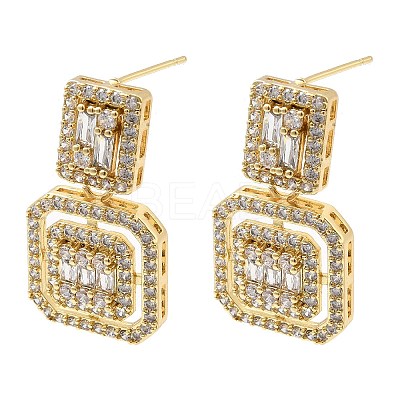 Brass Micro Pave Clear Cubic Zirconia Dangle Stud Earrings EJEW-G450-01G-1