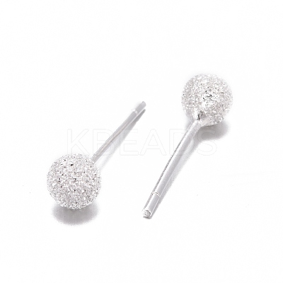 Textured 925 Sterling Silver Ball Stud Earrings X-EJEW-L202-004A-1