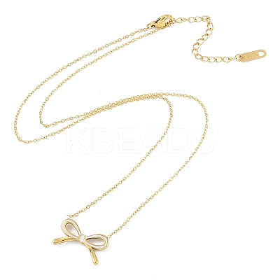 Ion Plating(IP) Golden Tone 304 Stainless Steel Enamel Bowknot Pendant Necklaces for Women NJEW-K276-07G-01-1