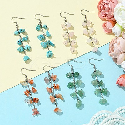 4 Pairs 4 Styles Natural Mixed Stone & Synthetic Turquoise Dangle Earrings for Women EJEW-TA00553-1