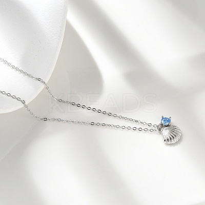 925 Sterling Silver Micro Pave Cubic Zirconia Pendant Necklaces for Women NJEW-V007-01P-1