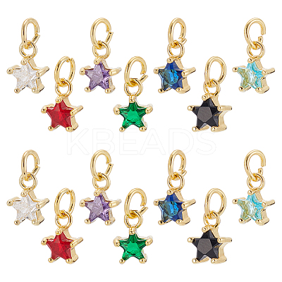 14Pcs 7 Colors Brass Micro Pave Cubic Zirconia Pendants KK-AR0004-77-1