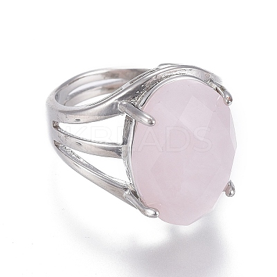 Adjustable Faceted Natural Rose Quartz Finger Rings RJEW-I068-B08-1-1