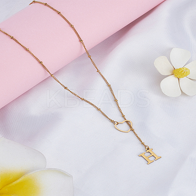 1Pc Letter & Heart Stainless Steel Lariat Necklaces for Women NJEW-LP0002-87G-H-1