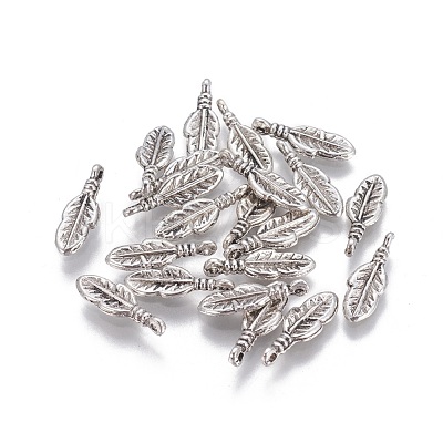 Tibetan Style Alloy Feather Pendants TIBEP-0377-AS-FF-1