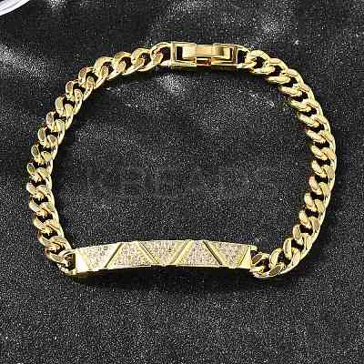Brass Micro Pave Clear Cubic Zirconia Link Bracelets BJEW-F498-03B-G-1