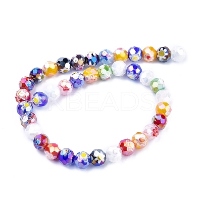 Faceted Round Handmade Millefiori Glass Beads Strands X-LK-R004-41-1