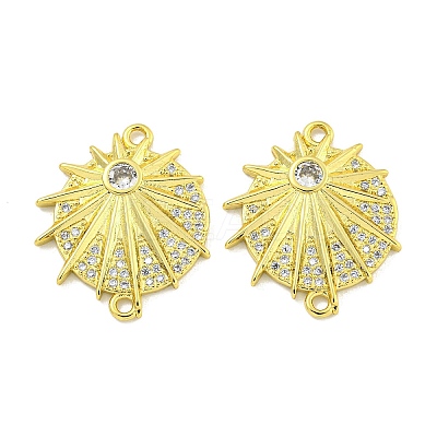 Rack Plating Brass Pave Clear Cubic Zirconia Star Connector Links KK-B091-38G-1