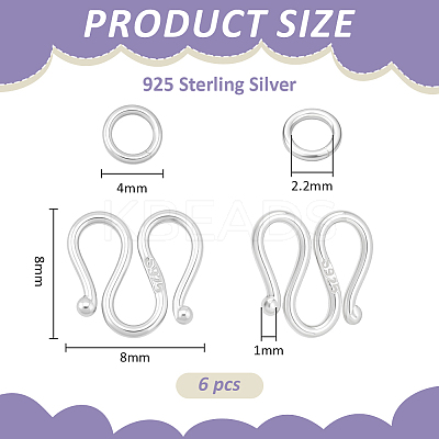 925 Sterling Silver S-Hook Clasps STER-BC0004-04A-1