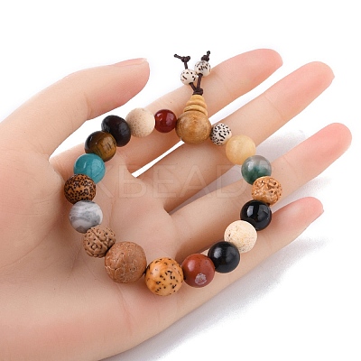 Natural Mixed Gemstone Round Beaded Stretch Bracelet BJEW-YW0001-05-1