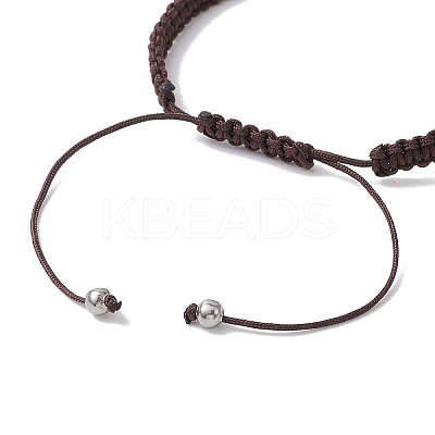 Round Lava Rock & Wood Braided Beads Bracelets BJEW-JB10991-1