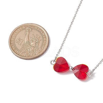 FireBrick Bowknot Glass Pendant Necklaces NJEW-TA00151-1