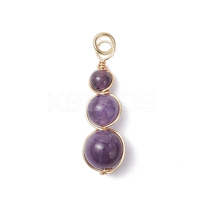 Natural Amethyst Round Beaded Pendants PALLOY-JF04700-02-1