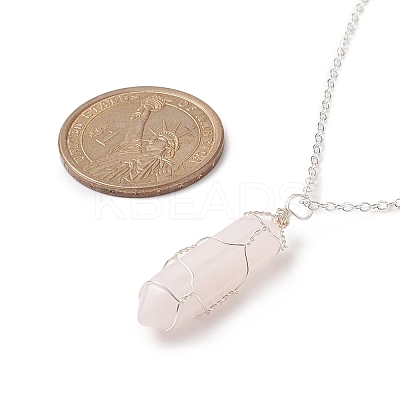 Natural Rose Quartz Bullet Pendant Necklace NJEW-JN04240-1