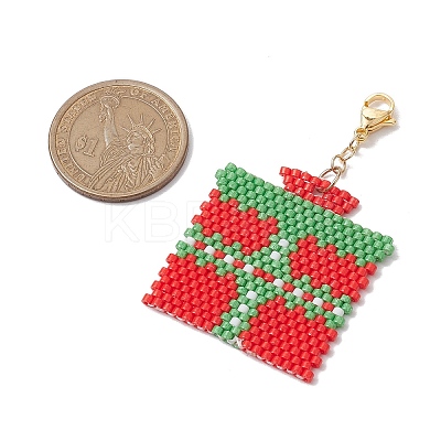 Christmas Gift Box Glass Seed Pendant Decoration HJEW-JM02107-1