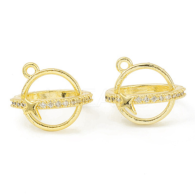 Rack Plating Brass Pave Clear Cubic Zirconia Bead Cage Pendants KK-G464-10G-1