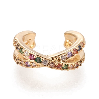 Brass Micro Pave Cubic Zirconia Cuff Earrings X-EJEW-M195-02G-1