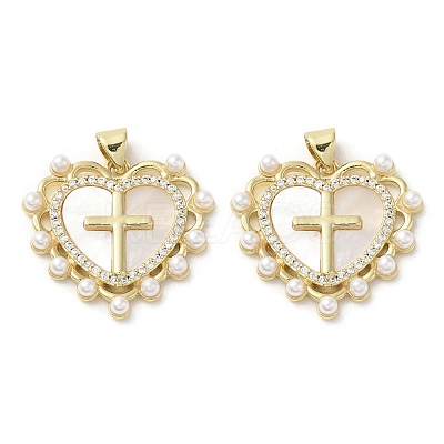 Brass Pave Shell Pendants KK-I708-17H-G-1