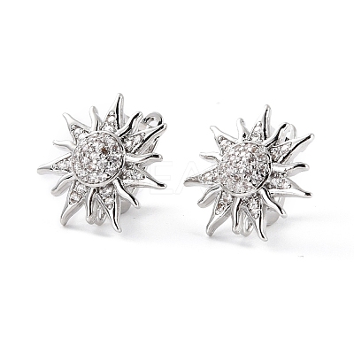 Sun Shape Clear Cubic Zirconia Hoop Earring EJEW-C002-10P-RS-1