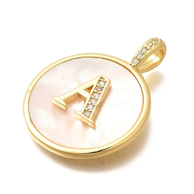 Rack Plating Brass Micro Pave Clear Cubic Zirconia Pendants with Shell KK-M309-41G-1