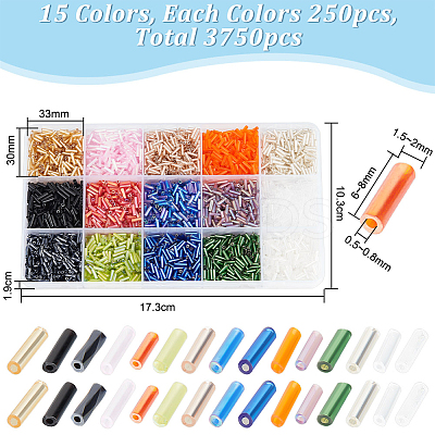168.75G 15 Style Glass Bugle Beads SEED-HY0001-05E-1