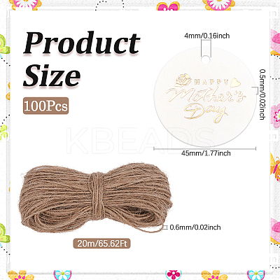 100Pcs Mother's Day Flat Round Gold Stamp Word Happy Mother' Day Hanging Tag DIY-SP0003-88A-1