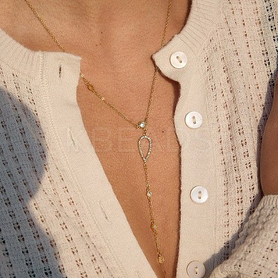 304 Stainless Steel Crystal Rhinestone Pendant Y Necklaces for Women NJEW-F375-01G-04-1