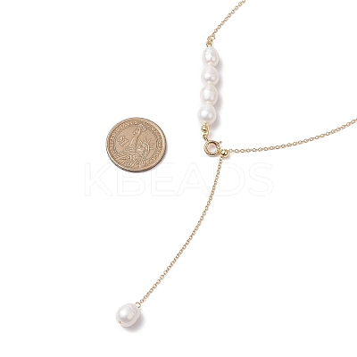 Adjustable Slider Natural Pearl Beaded Lariat Necklaces NJEW-TA00180-1